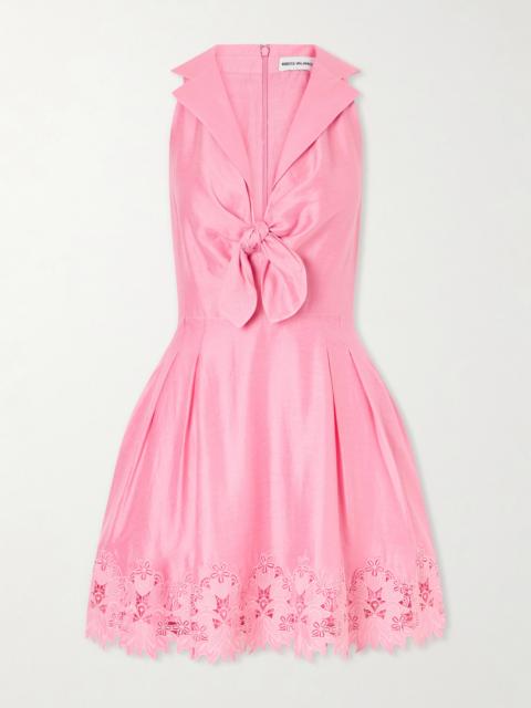 REBECCA VALLANCE Petalite Knotted Broderie Anglaise-trimmed Poplin Mini Dress