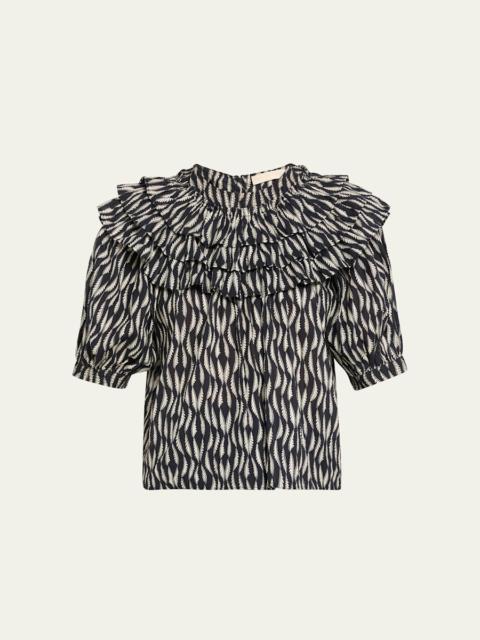 ULLA JOHNSON Mira Ruffle Puff-Sleeve Cotton Blouse