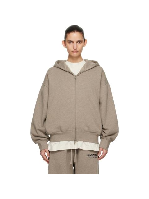 ESSENTIALS Beige Classic Zip-Up Hoodie