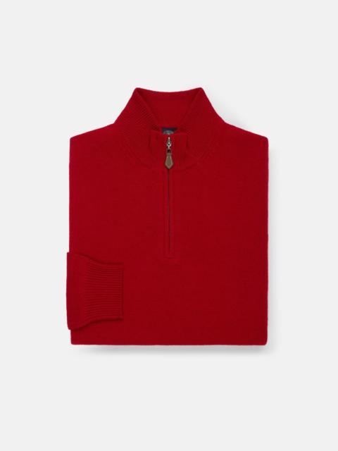 J. PRESS RED LAMBSWOOL QUARTER ZIP-UP SWEATER