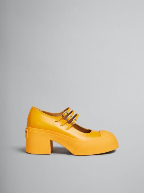 Marni ORANGE LEATHER PABLO TRIPLE-BUCKLE MARY JANE SHOE