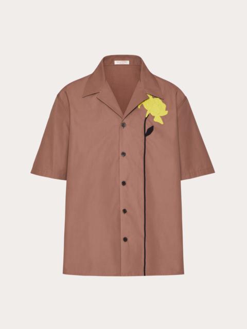 COTTON POPLIN BOWLING SHIRT WITH FLORAL CUT-OUT EMBROIDERY