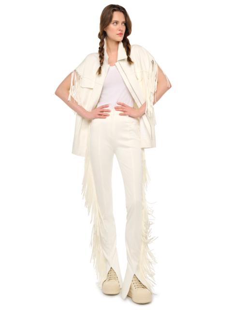 NORMA KAMALI SLEEVELESS OVERSIZED JEAN JACKET W/ FRINGE