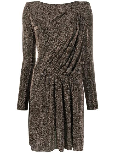 SAINT LAURENT draped metallic padded-shoulder dress