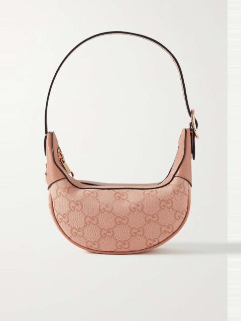 GUCCI Ophidia mini textured-leather trimmed canvas-jacquard shoulder bag
