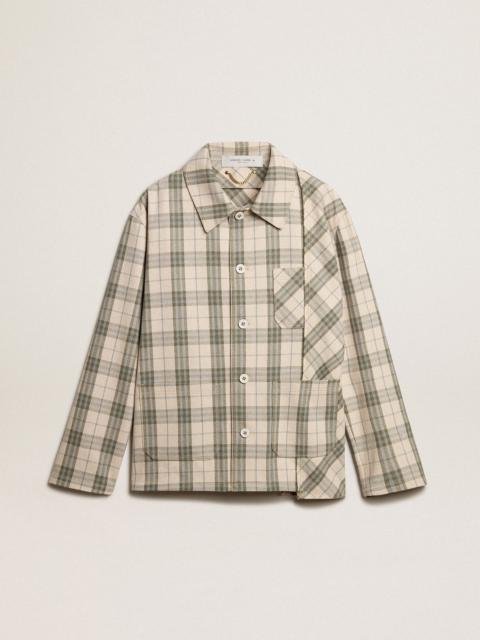 Golden Goose Men's slim-fit shirt made of ecru and green cotton flannel