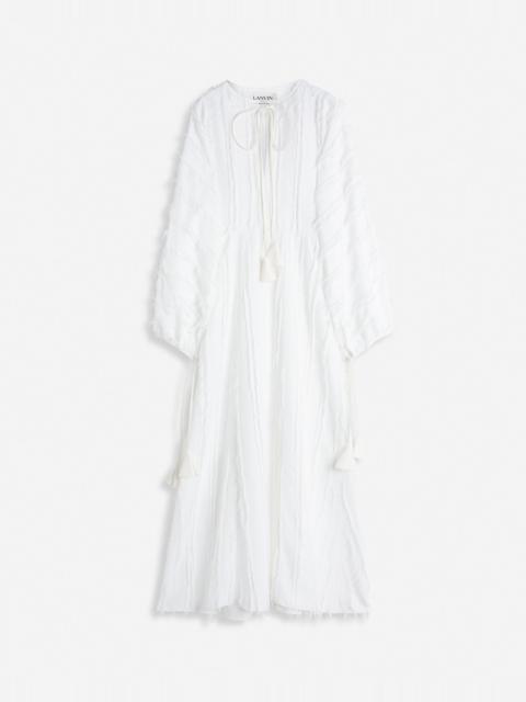 Lanvin ELBOW SLEEVE MIDI DRESS WITH FRINGES