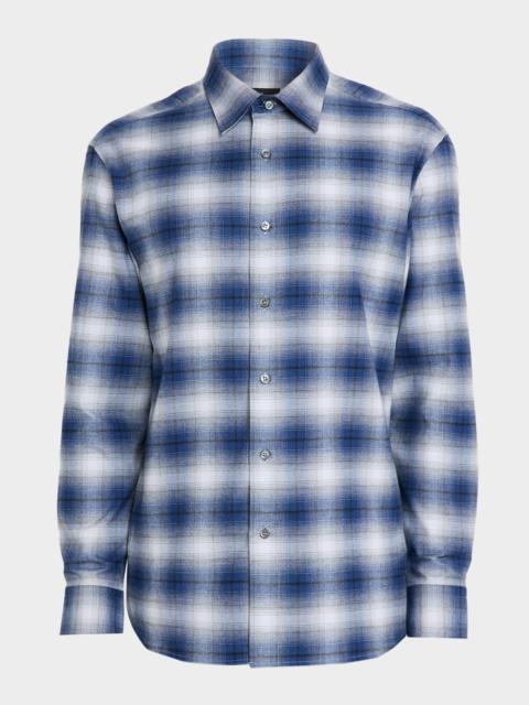 Brioni Men's Cotton Flannel Check Sport Shirt