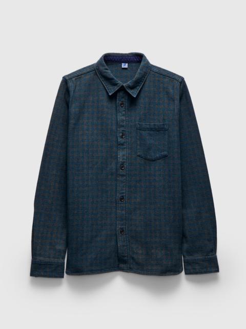 Pure Blue Japan Indigo Overdye Cotton Tweed Shirt in Green Check