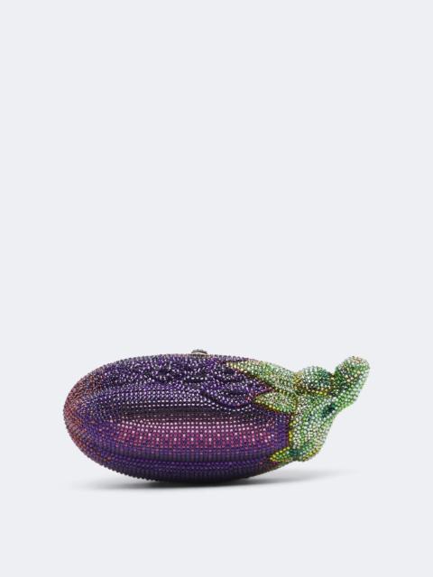 JUDITH LEIBER Eggplant crystal-embellished clutch