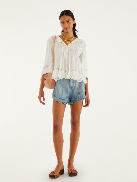 FARM RIO Light Denim Romantic Wavy Hem Shorts