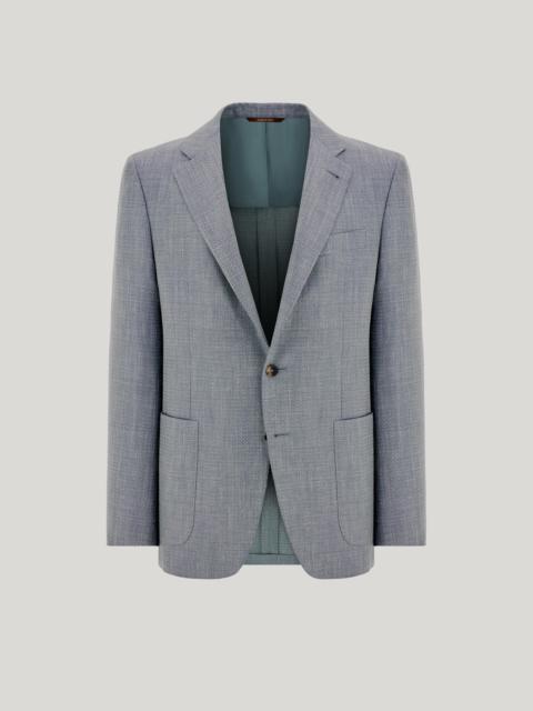 Canali BRIANZA GREEN WOOL, SILK AND LINEN BLEND MODERN-FIT JACKET WITH HERRINGBONE PATTERN