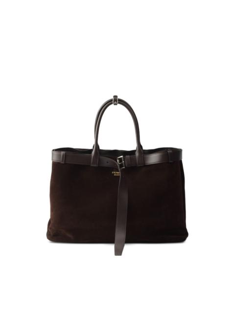 Prada buckled suede tote bag