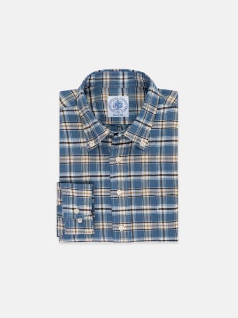 J. PRESS BLUE & GOLD PLAID LINEN/COTTON SPORT SHIRT - CLASSIC FIT