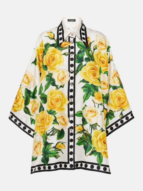 Oversized floral silk shirt