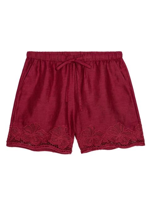 Rails Women's Jenner Linen Embroidered Shorts - Berry Hibiscus Embroidery
