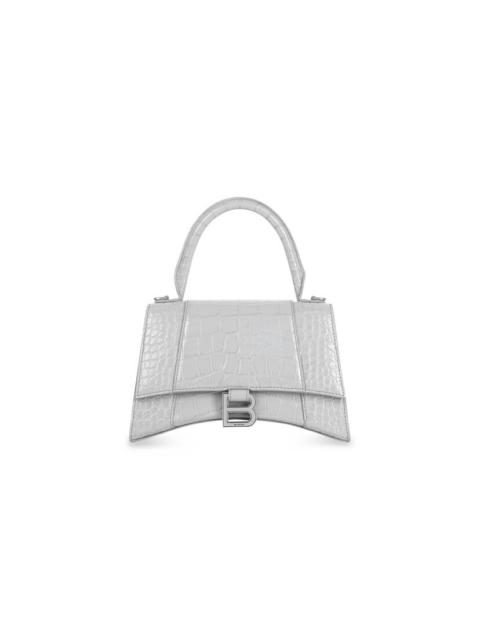 BALENCIAGA Women's Hourglass Small Handbag Crocodile Embossed in Grey