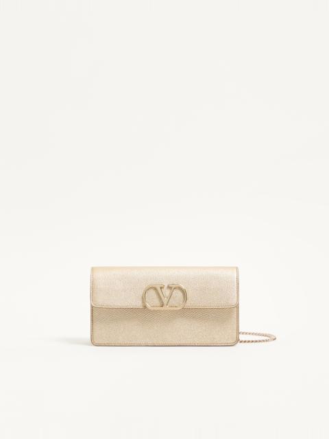 Valentino VLOGO SIGNATURE LAMINATED GRAINY CALFSKIN WALLET WITH CHAIN
