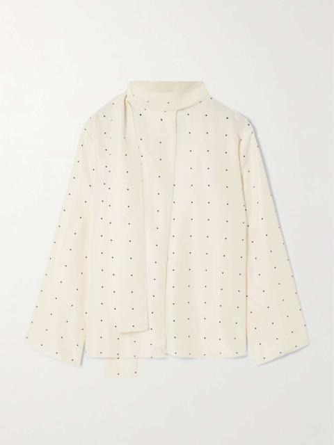 RÓHE Tie-detailed polka-dot silk blouse Cream