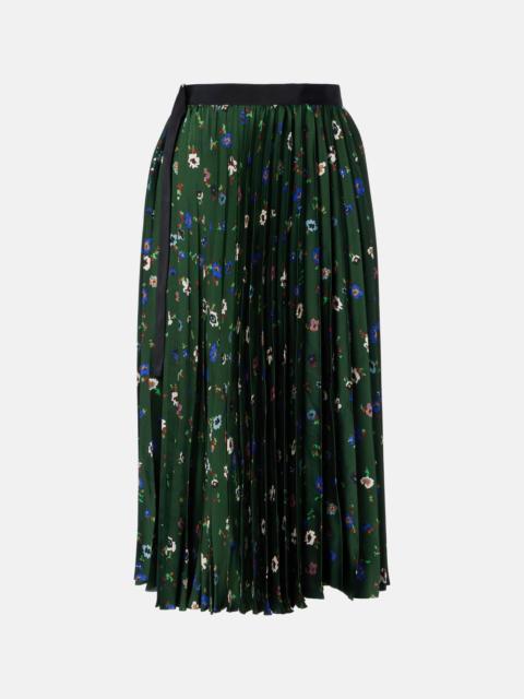 sacai Floral plissé satin midi skirt