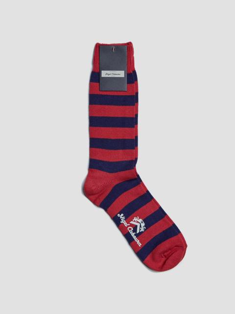 Nigel Cabourn Cotton Stripe Socks in Blue/Red