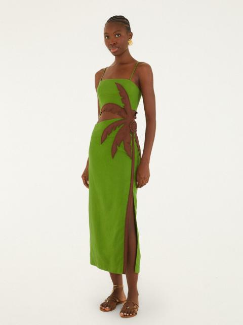 FARM RIO Green 3D Palm Tree Cut-Out Midi Dress