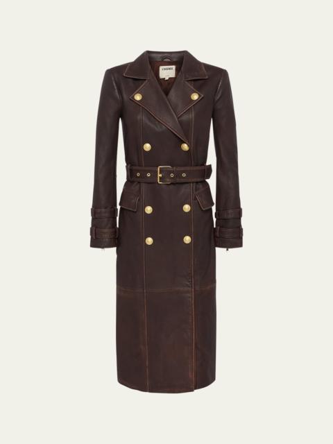 L'AGENCE Celina Double-Breasted Leather Trench Coat