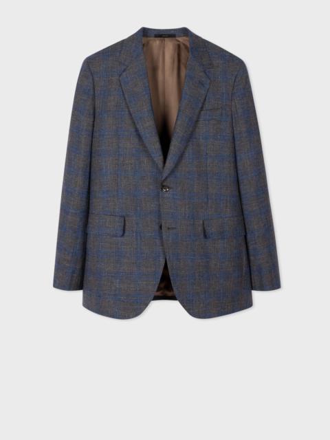 Easy-Fit Grey and Blue Check Wool-Linen Blazer