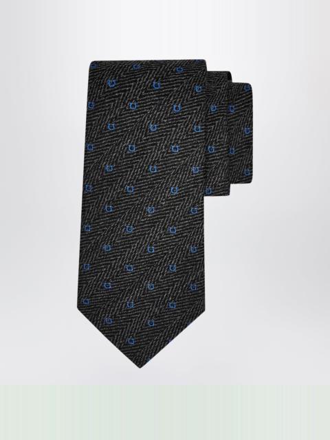 FERRAGAMO Grey/Light Blue Gancini Chevron Tie