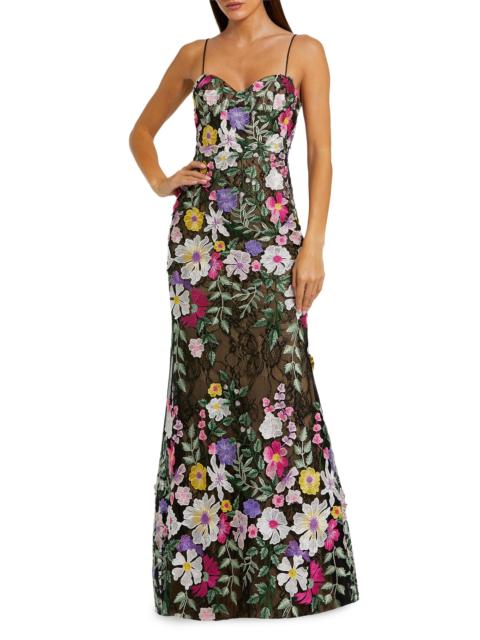 MAC DUGGAL Women's Prom Floral Embroidered Bustier Gown - Black Multi