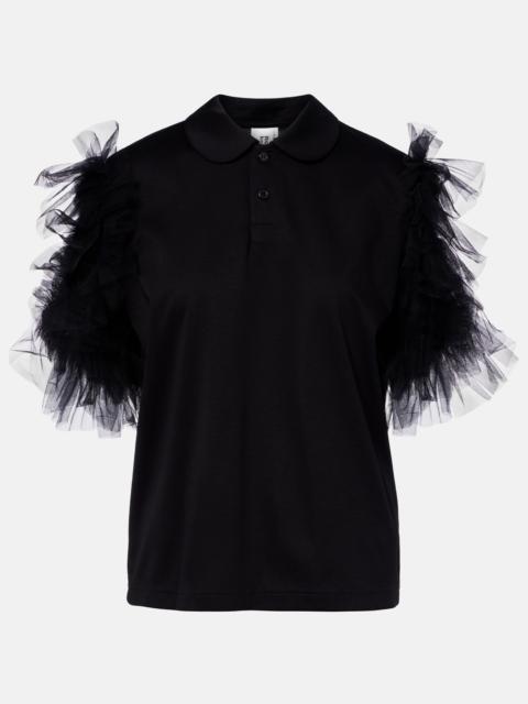 Noir Kei Ninomiya Tulle-trimmed cotton polo shirt