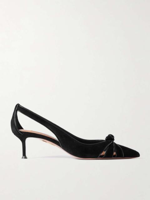 AQUAZZURA Premiere 50 cutout knotted suede and patent-leather pumps Black