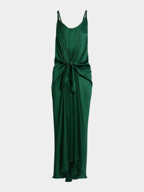 JW Anderson Sleeveless Knotted Crinkle Silk Maxi Dress