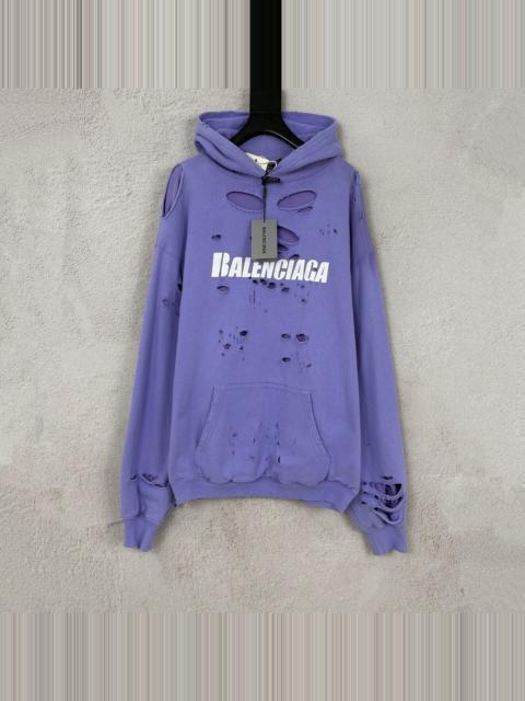 BALENCIAGA Balenciaga Ripped Logo Hooded Sweater