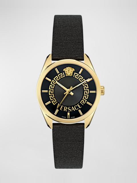 VERSACE V-Circle 36mm IP Yellow Gold Watch With Grosgrain Strap, Black