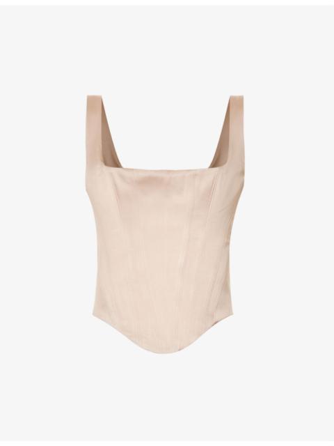 House of CB Rafa curved-hem satin top