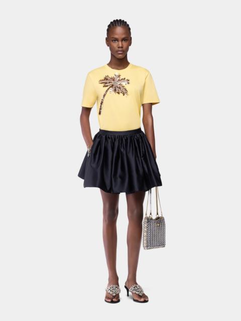 rabanne T-SHIRT IN YELLOW COTTON WITH PALM TREE-SHAPED EMBROIDERY