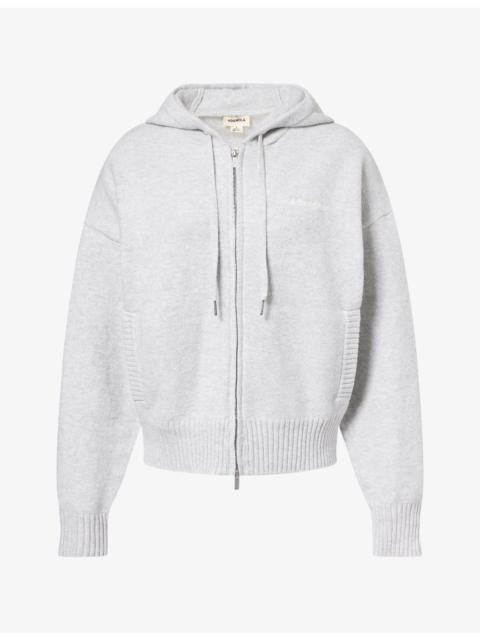 ADANOLA Logo-Embroidered Zip-Up Cotton-Knit Hoody