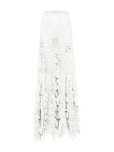 GABRIELA HEARST Garnet Pointelle Knit Lace Skirt in Ivory Silk Merino Wool with Custom Ruffles