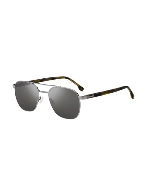 BOSS SILVER-TONE SUNGLASSES WITH HORN-EFFECT DETAILS