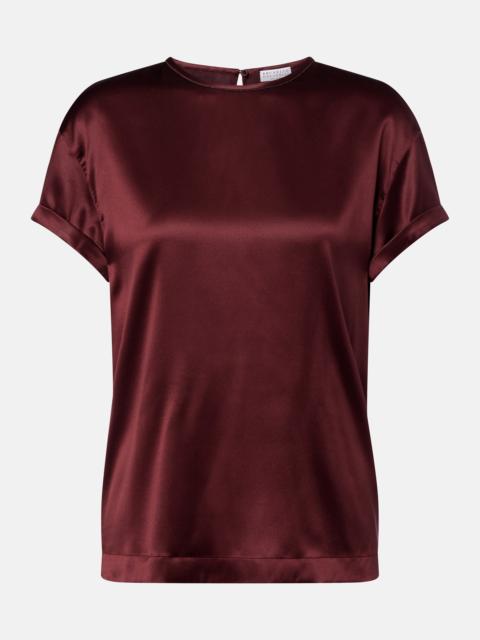 Brunello Cucinelli Monili silk-blend satin T-shirt