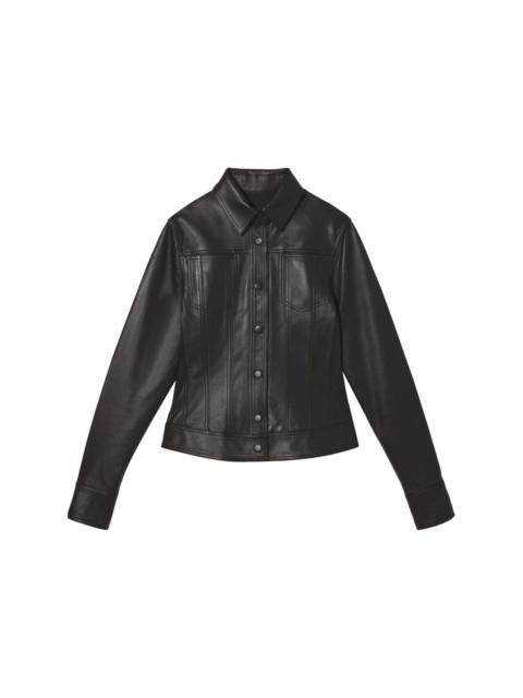 leather classic-collar fitted jacket