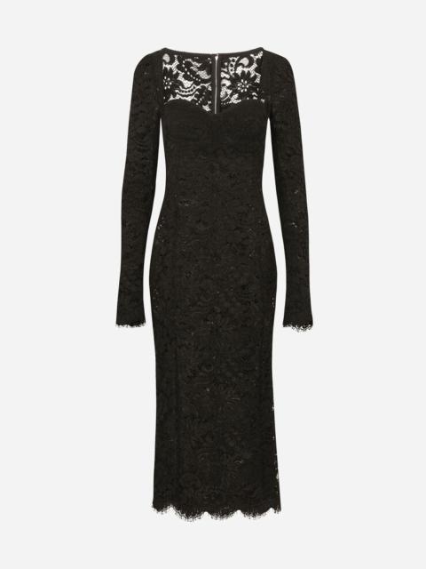 Lace calf-length dress with scalloped detailing