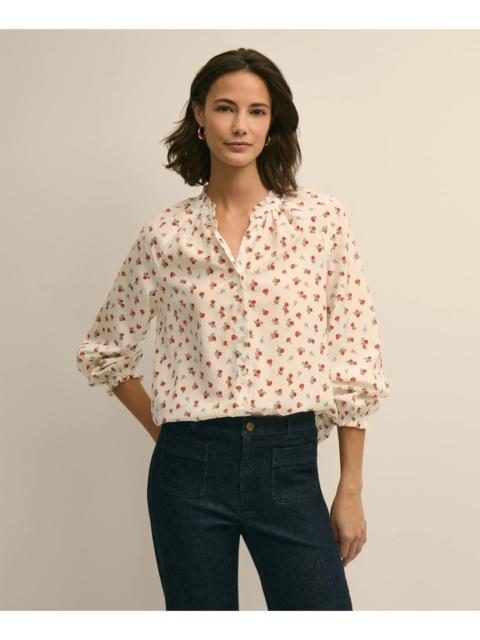 Brooks Brothers Silk-Cotton Floral Print Blouse