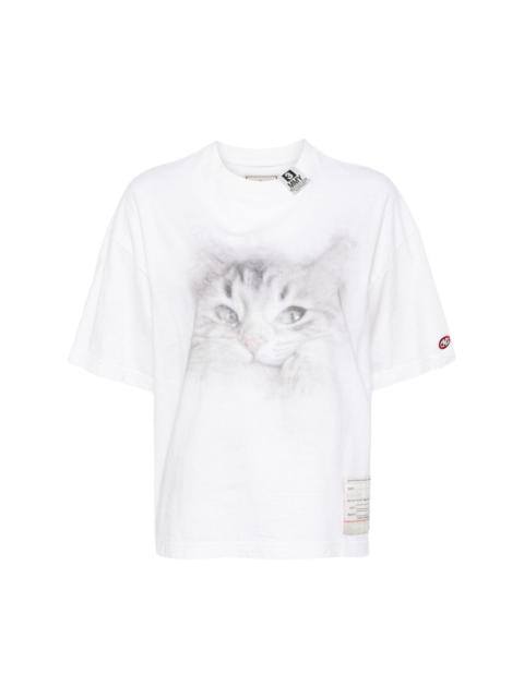 cat-print cotton T-shirt