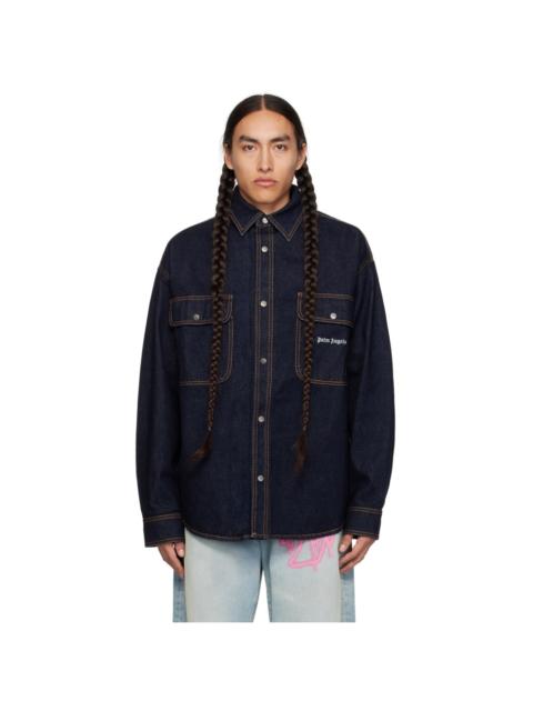 Palm Angels Navy Embroidered Denim Shirt