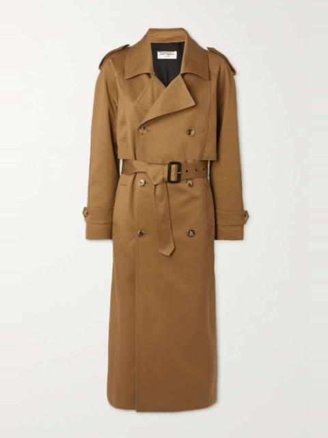 Double-breasted belted cotton-twill trench coat