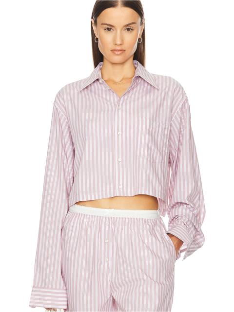 HELSA Wide Stripe Poplin Cropped Shirt