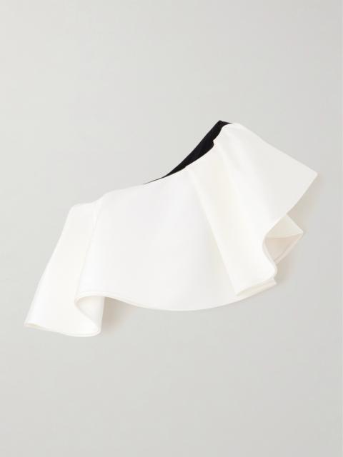 CAROLINA HERRERA Cropped One-shoulder Ruffled Silk-faille Top