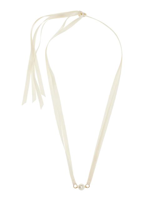 Tanya Pearl-Detailed Silk Ribbon Necklace white